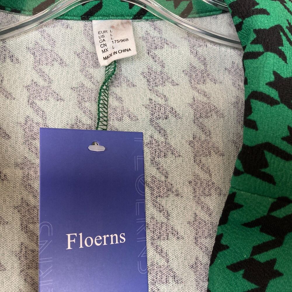 NWT Floerns Women's One Button Blazer Size L Houndstooth Green Black Business - Picture 5 of 9